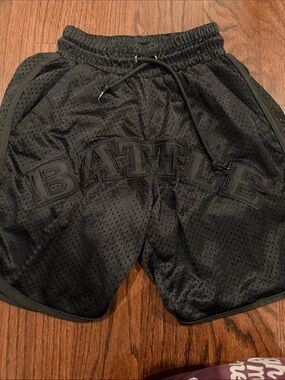 Battle Kids Black Mesh Shorts with 'BATTLE' Embroidery